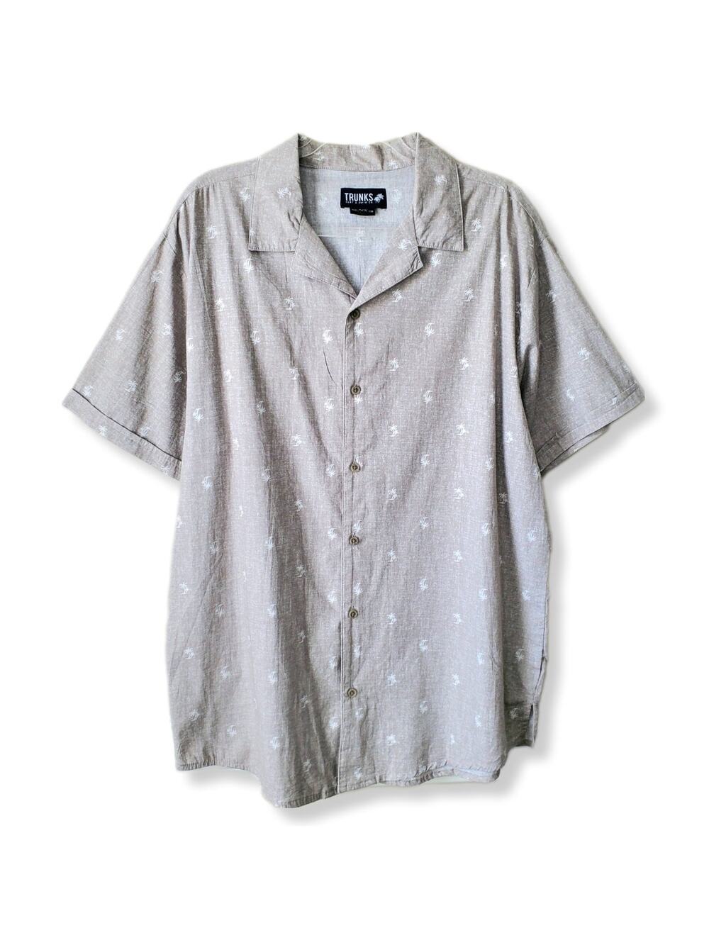 Men Beige Trunks Surf Swim Classic Button Ss Camp Shirt XL Casual Relaxed NEW